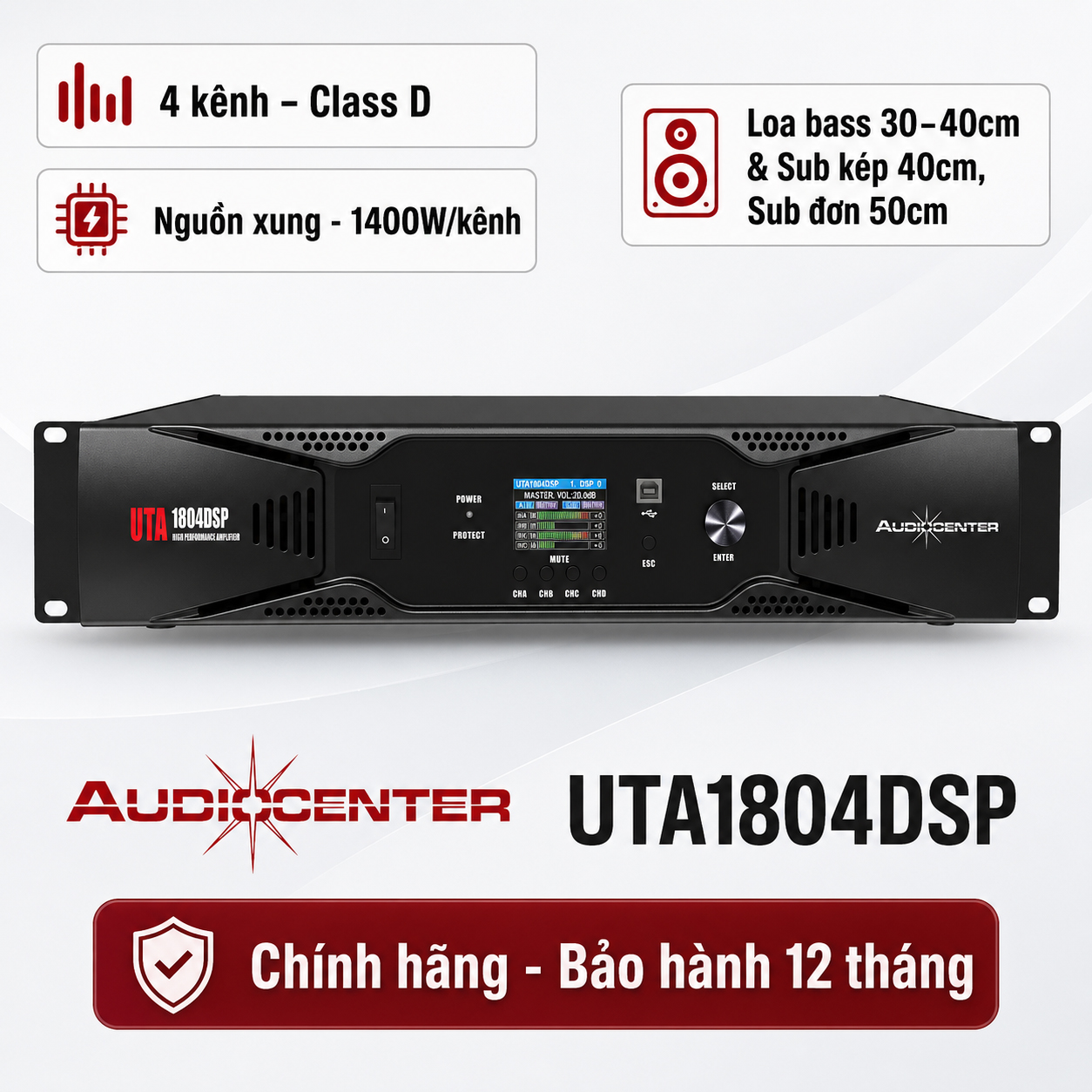 Cục đẩy 4 kênh Audiocenter UTA1804DSP (1400W, Class D)