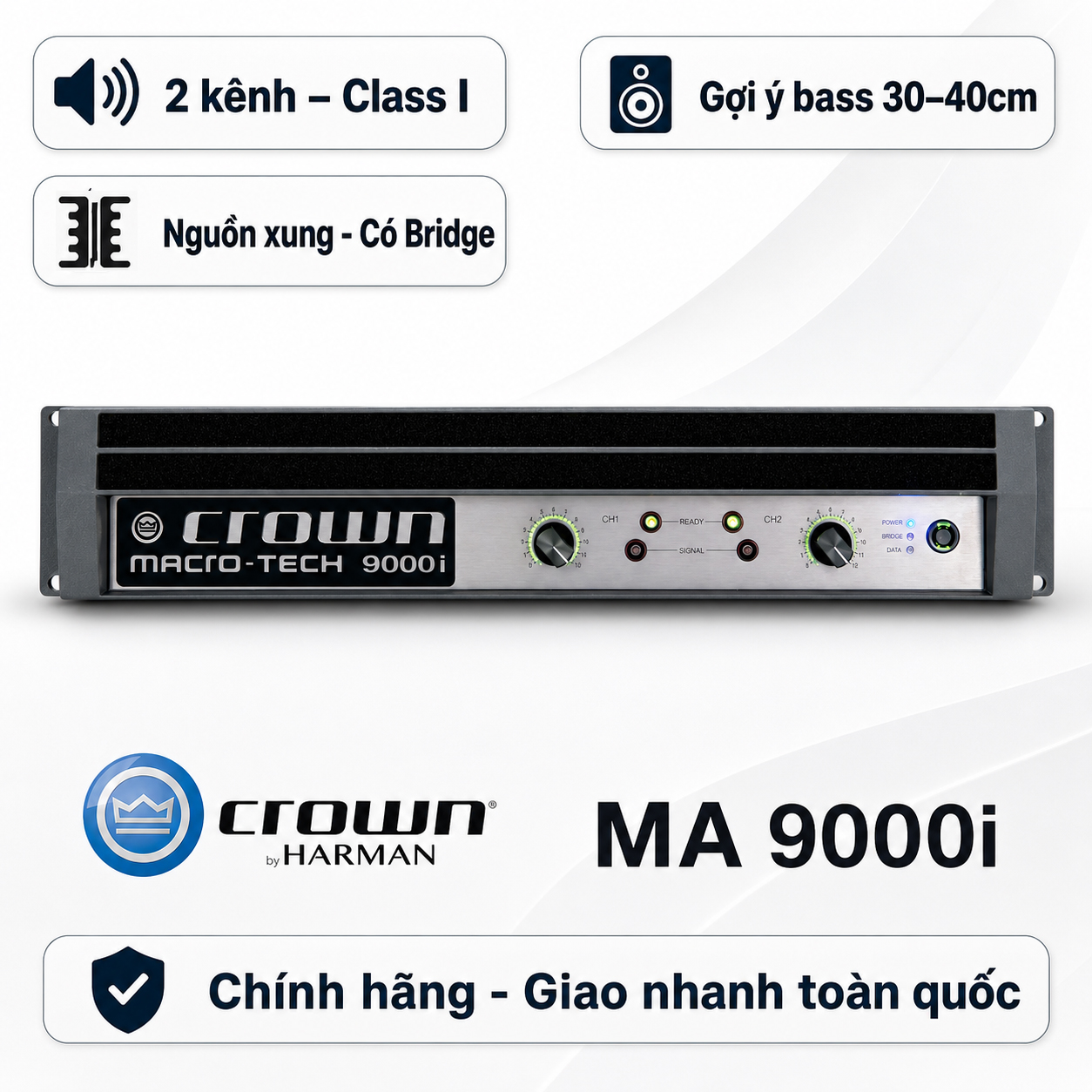 Cục đẩy công suất 2 kênh Crown MA 9000i (Class I, 1500W)