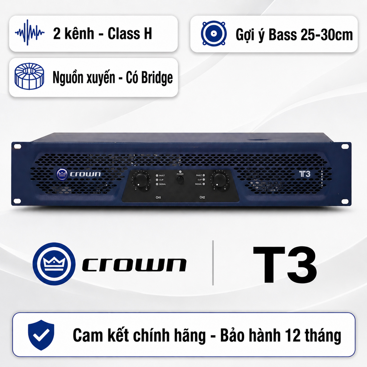 Cục đẩy công suất 2 kênh Crown T3 (Nguồn xuyến, Class H, 330W)