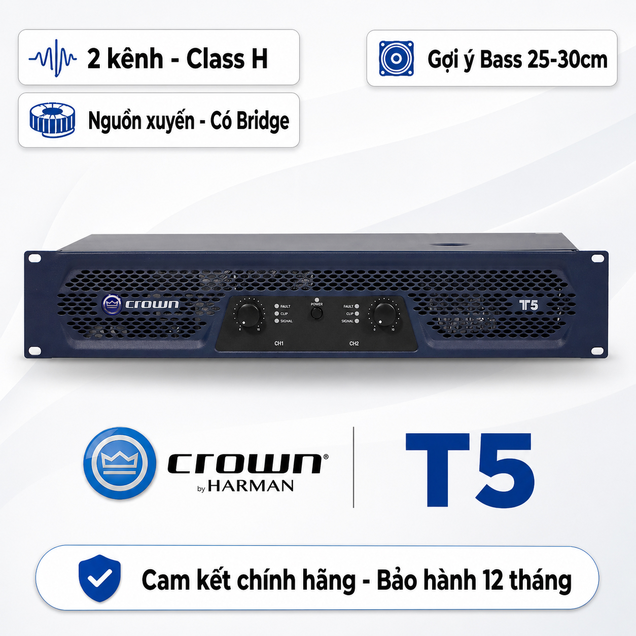 Cục đẩy công suất 2 kênh Crown T5 (Nguồn xuyến, Class H, 500W)