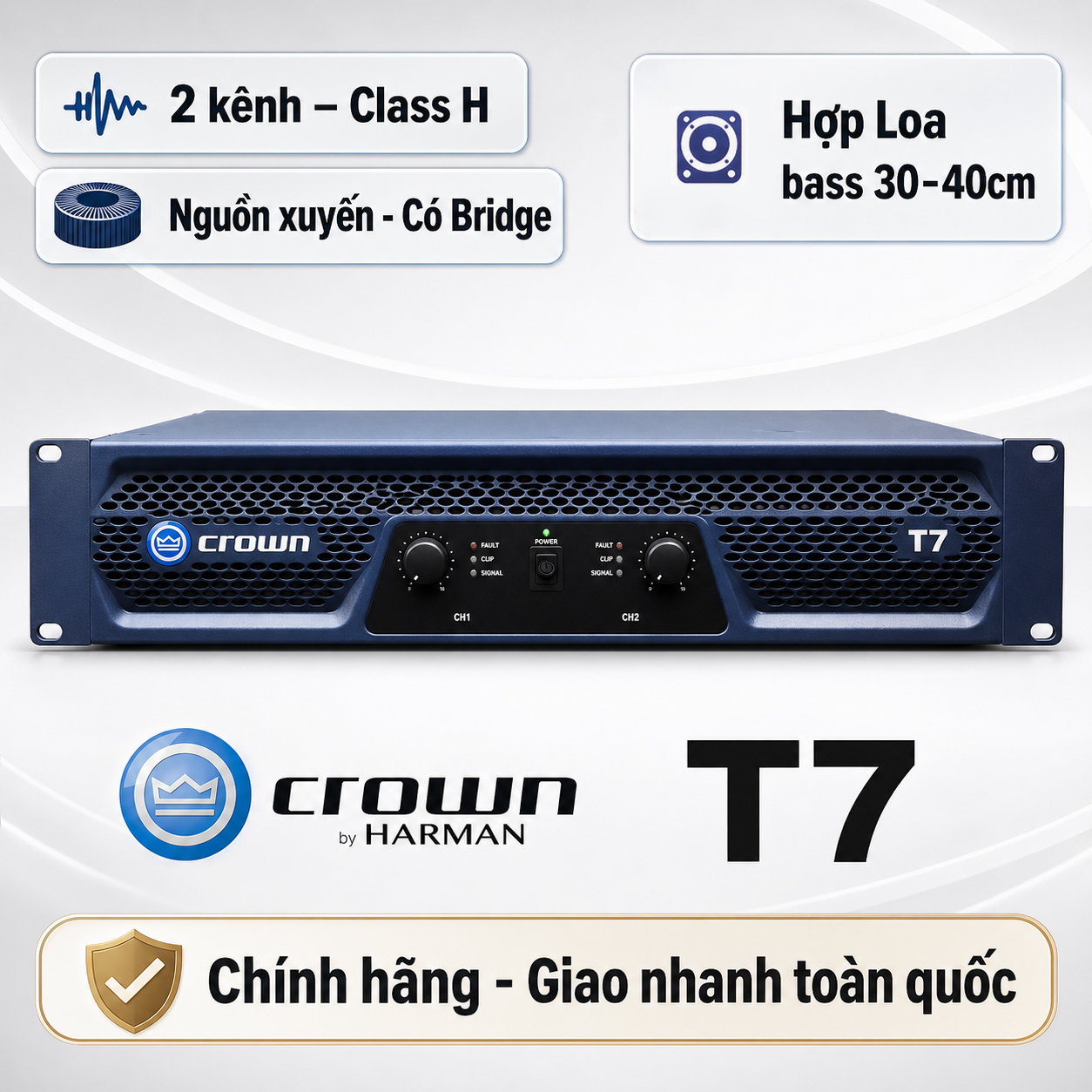 Cục đẩy công suất 2 kênh Crown T7 (Nguồn xuyến, Class H, 675W)