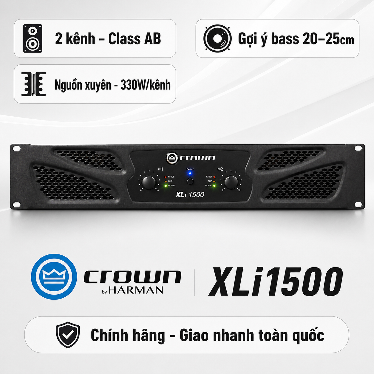 Cục đẩy công suất 2 kênh Crown XLi1500 (Nguồn xuyến, Class AB, 330W)