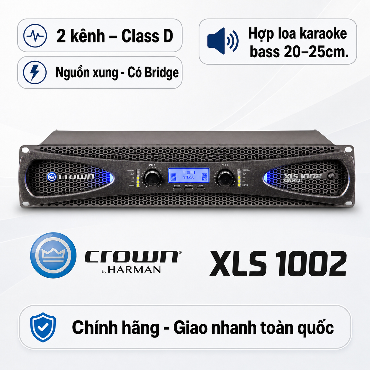 Cục đẩy công suất 2 kênh Crown XLS 1002 (Class D, 215W)