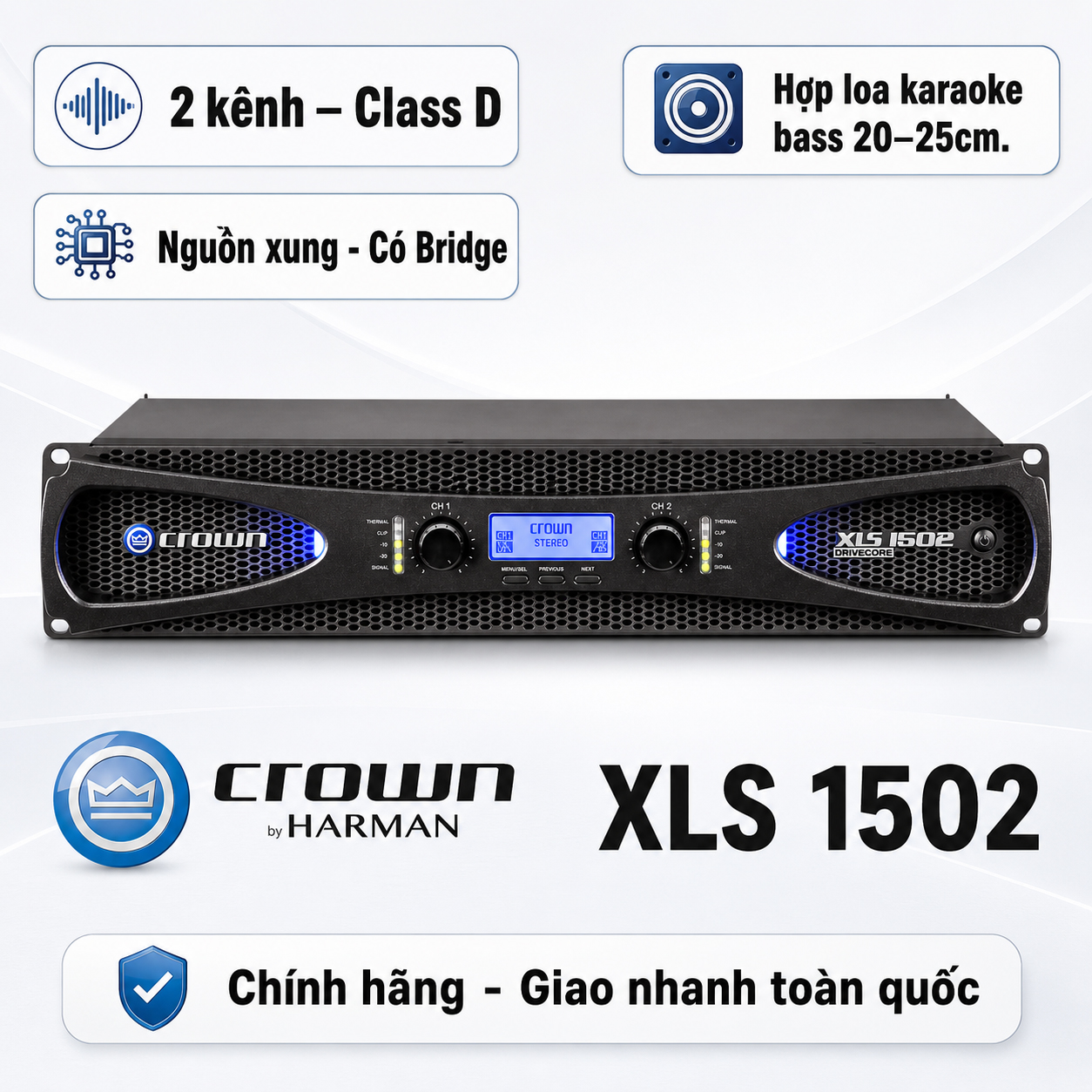 Cục đẩy công suất 2 kênh Crown XLS 1502 (Class D, 300W)