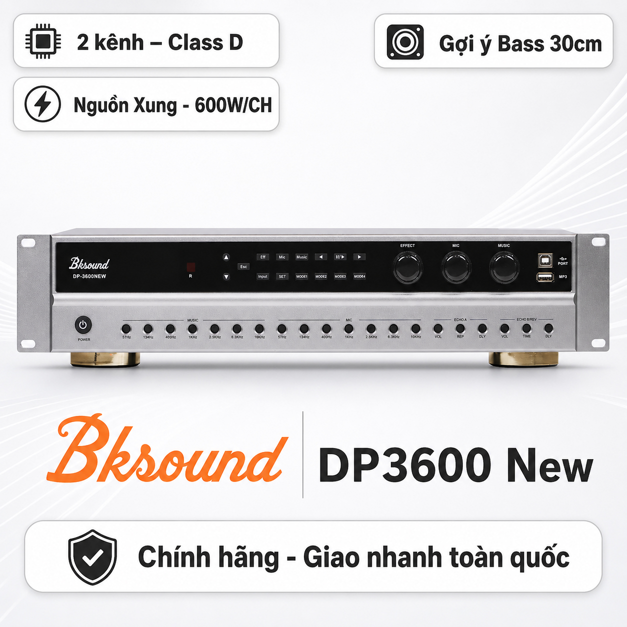 Cục đẩy liền vang Bksound DP3600 New (2 kênh, 600W/CH, Class D, Bluetooth)