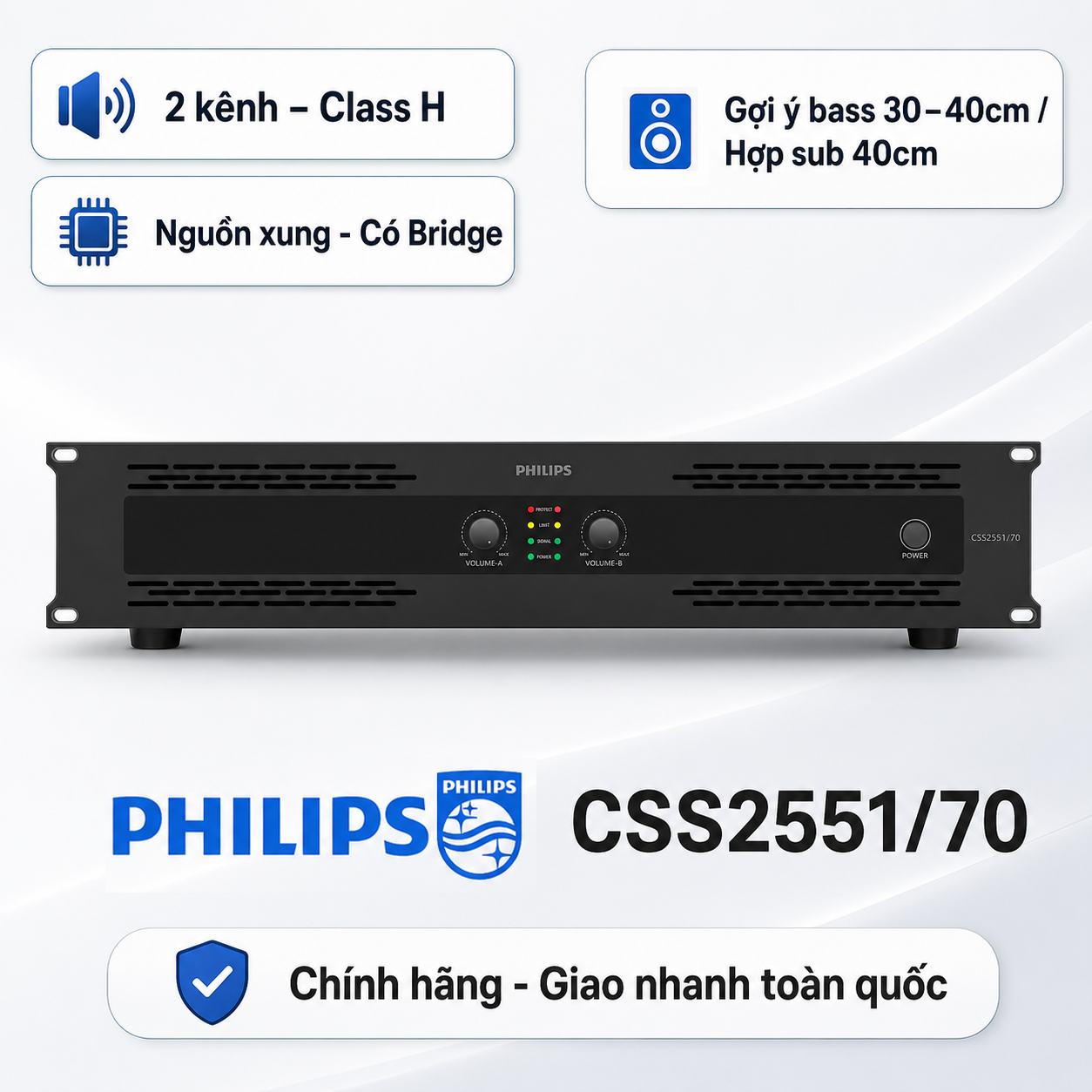 Cục đẩy công suất Philips CSS2551/70 (2 kênh, 800W, Class H)