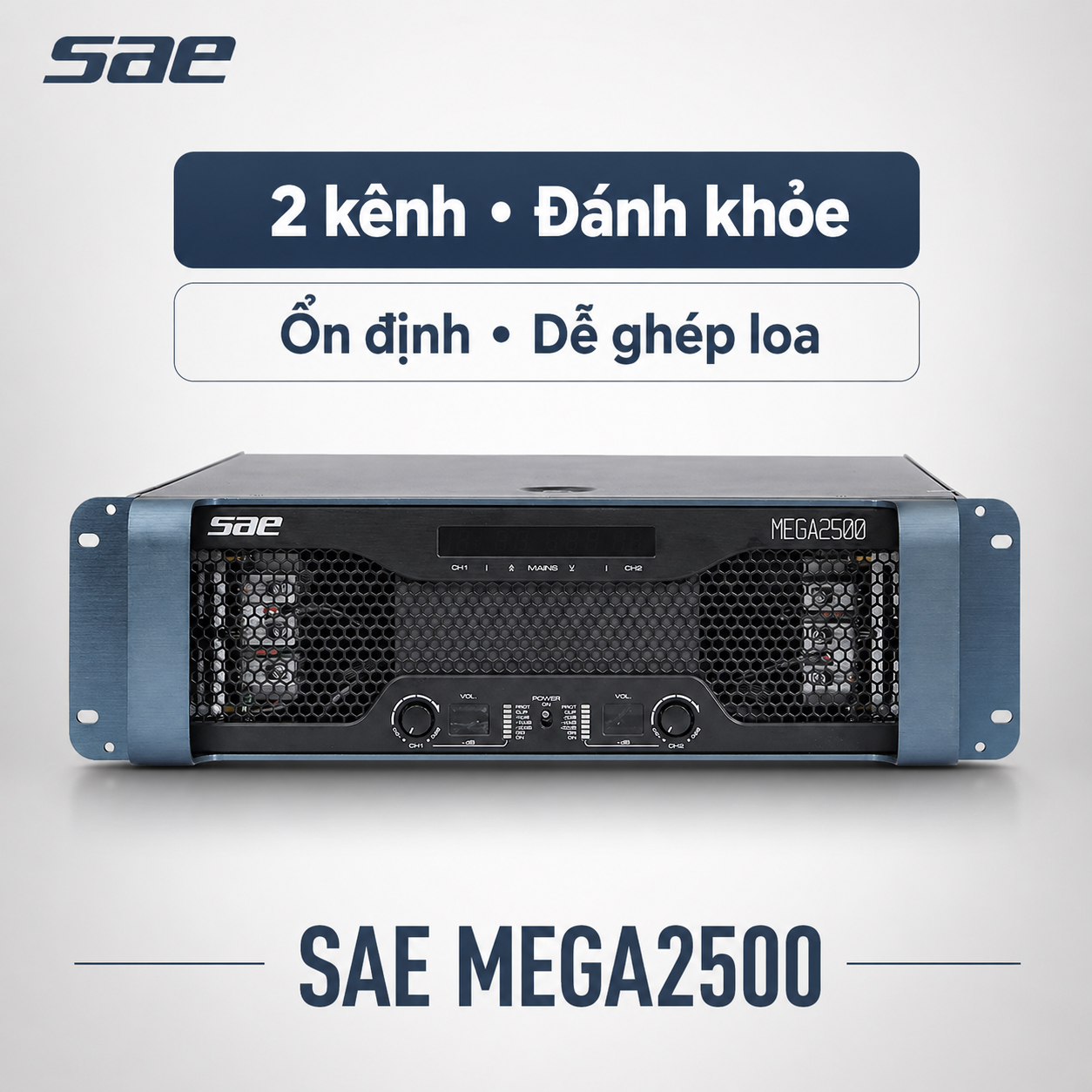 Cục đẩy công suất SAE MEGA2500 (2 kênh, 2500W, Class I) 