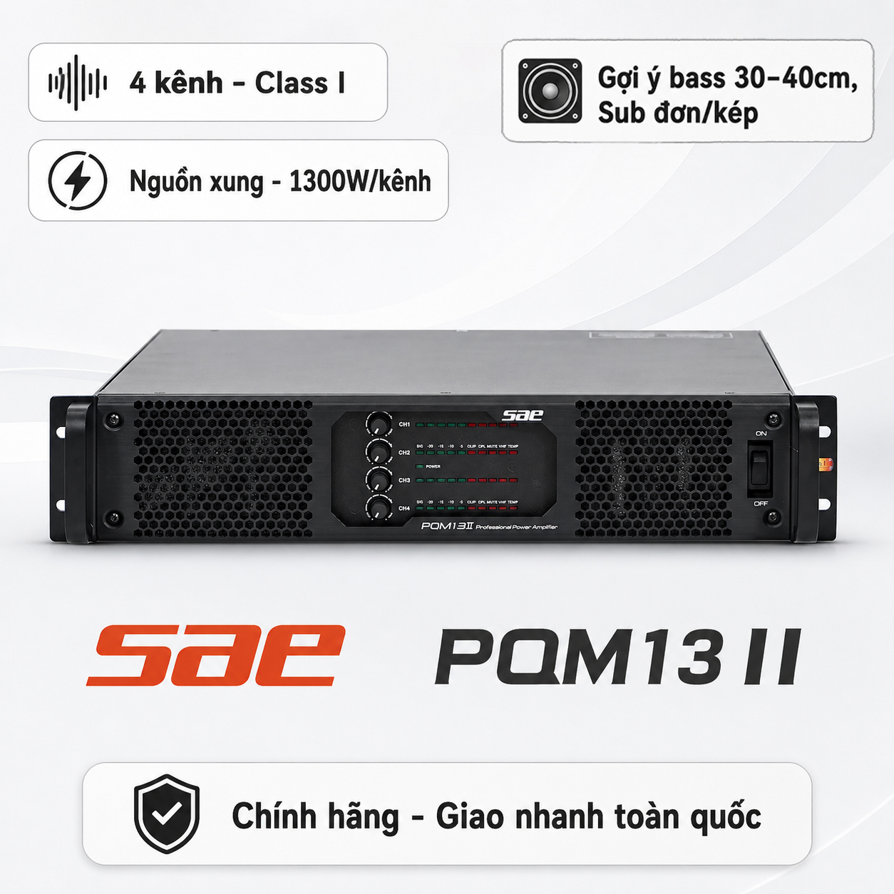 Cục đẩy công suất SAE PQM13 II (4 kênh, 1300W, Class I) 