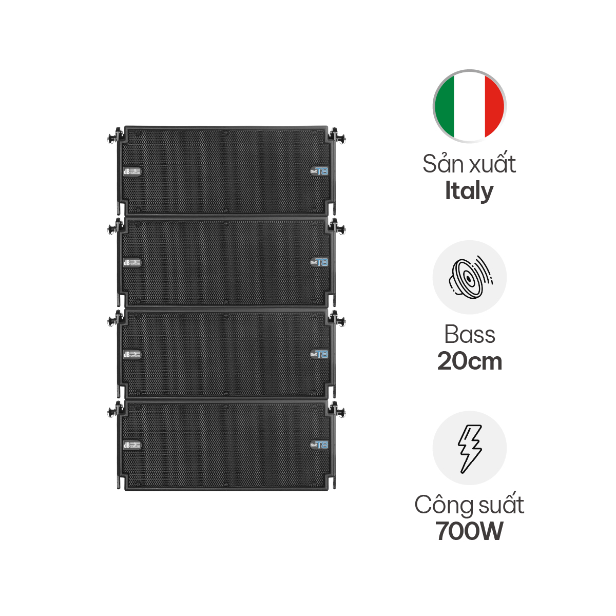 Loa array dBTechnologies DVA T8 (3 Way active, Bass 20cm, 2 Treble, 1 Mid, Từ Neo, 700W RMS)