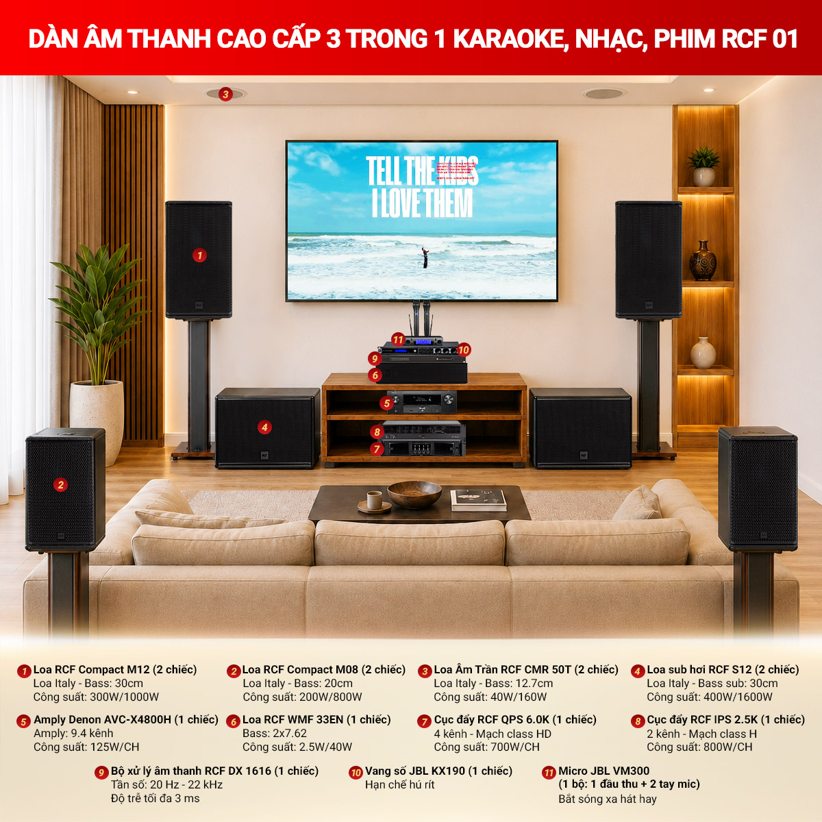 Dàn âm thanh cao cấp 3 trong 1 Karaoke, Nhạc, Phim RCF 01