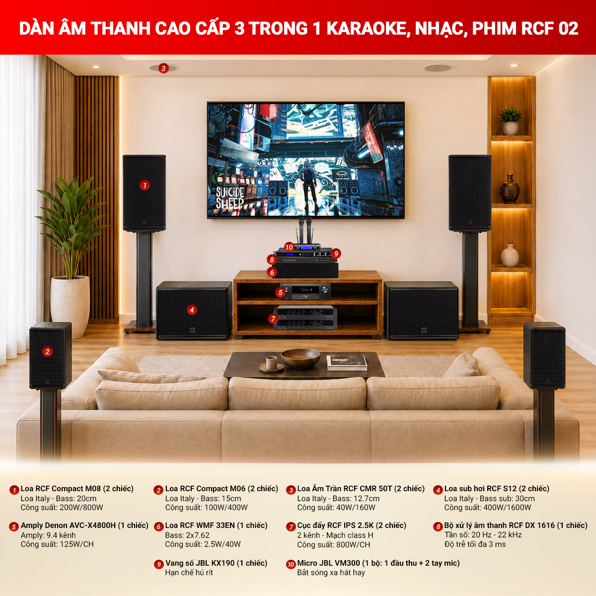 Dàn âm thanh cao cấp 3 trong 1 Karaoke, nhạc, phim RCF 02