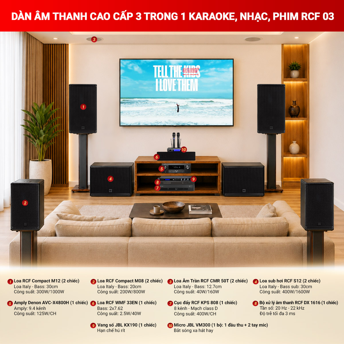 D&agrave;n &acirc;m thanh cao cấp 3 trong 1 Karaoke, nhạc, phim RCF 03