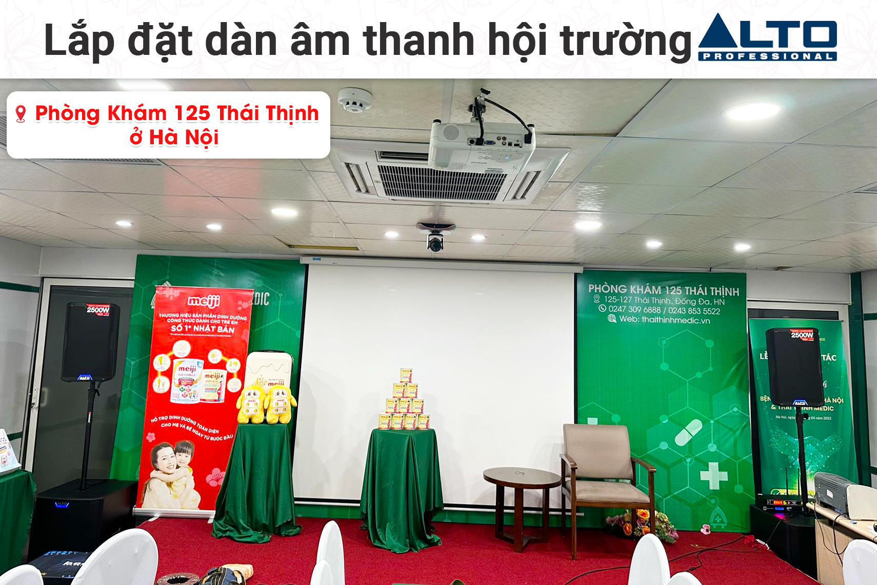 Lắp đặt dàn âm thanh hội trường Alto cho Phòng khám 125 Thái Thịnh tại Hà Nội (Alto TS412, Alto TS15S, JBL KX180A, BCE VIP6000)