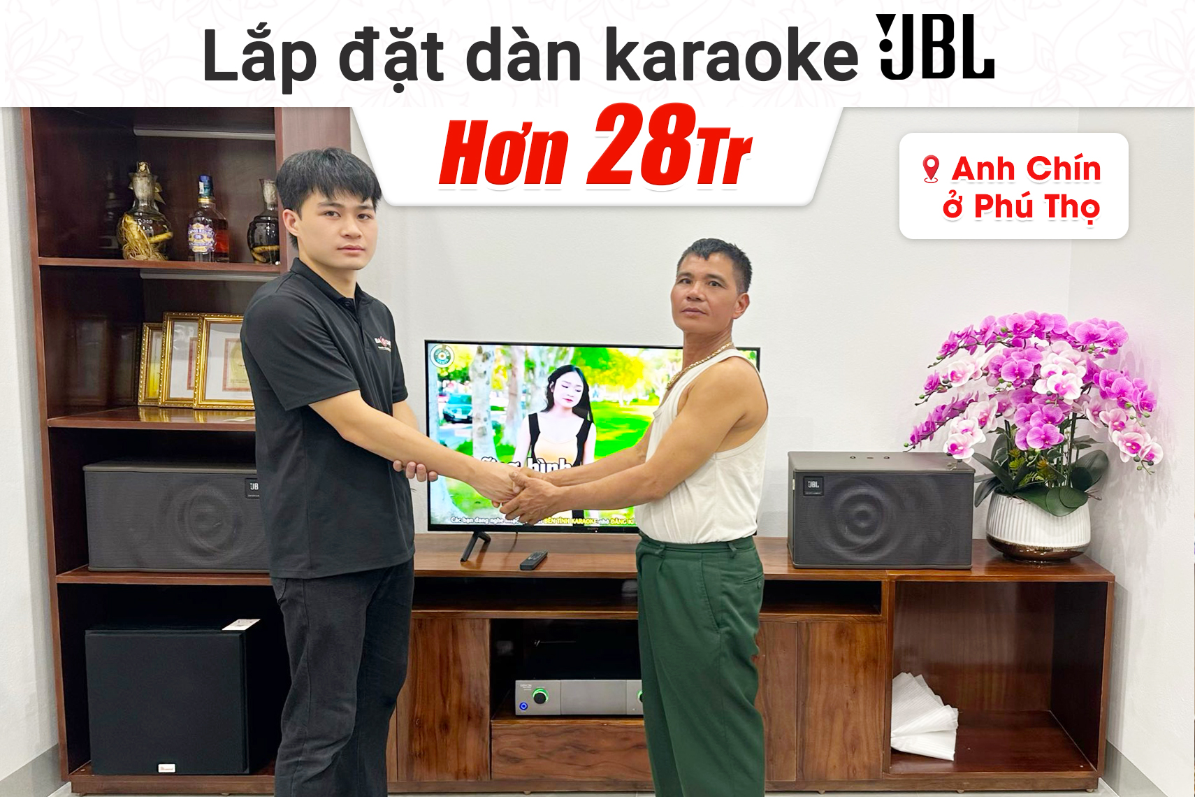 Lắp đặt dàn karaoke JBL hơn 28tr cho anh Chín tại Phú Thọ (JBL MK10, Denon Pro DP-N1600, BKSound SW212)