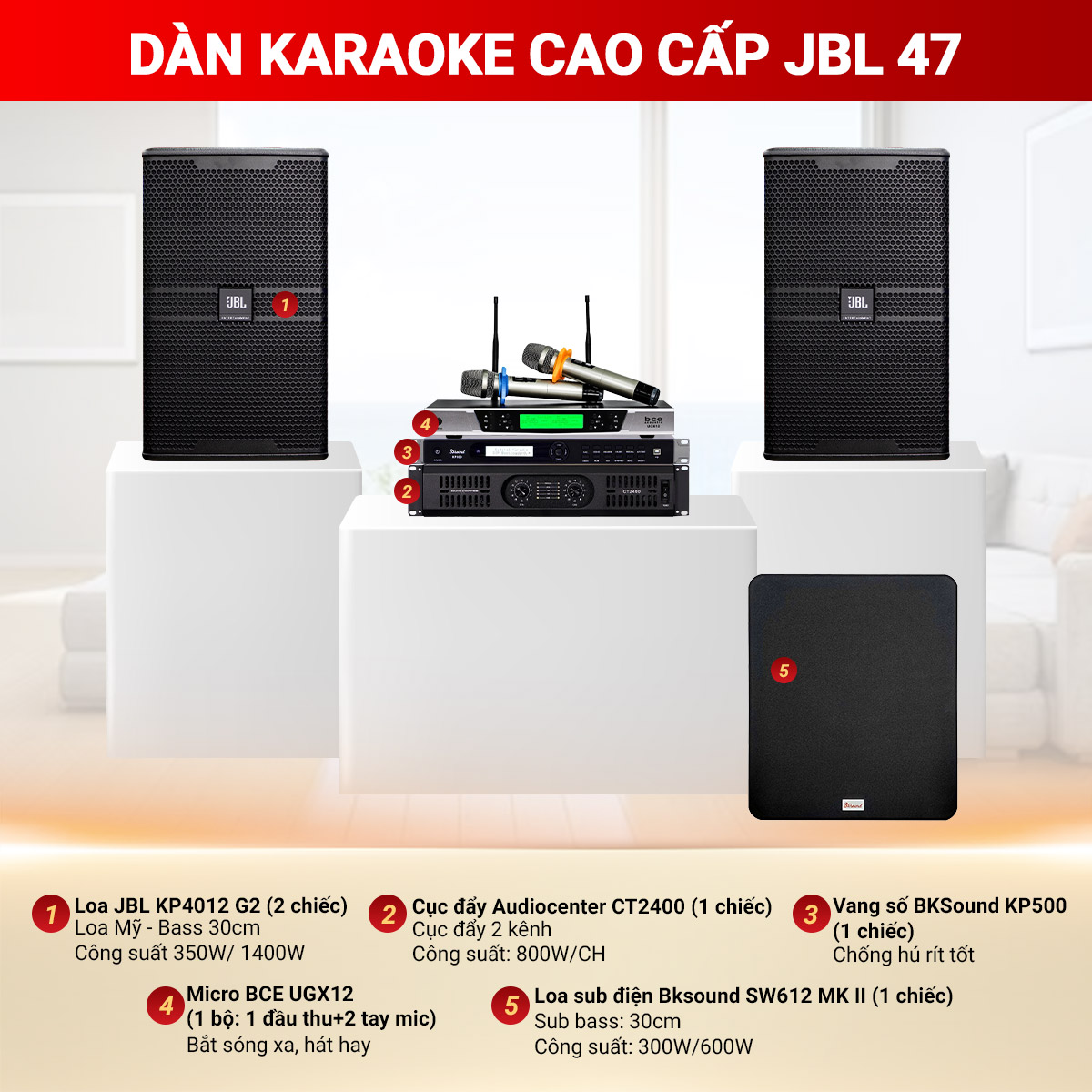 D&agrave;n karaoke cao cấp JBL 47