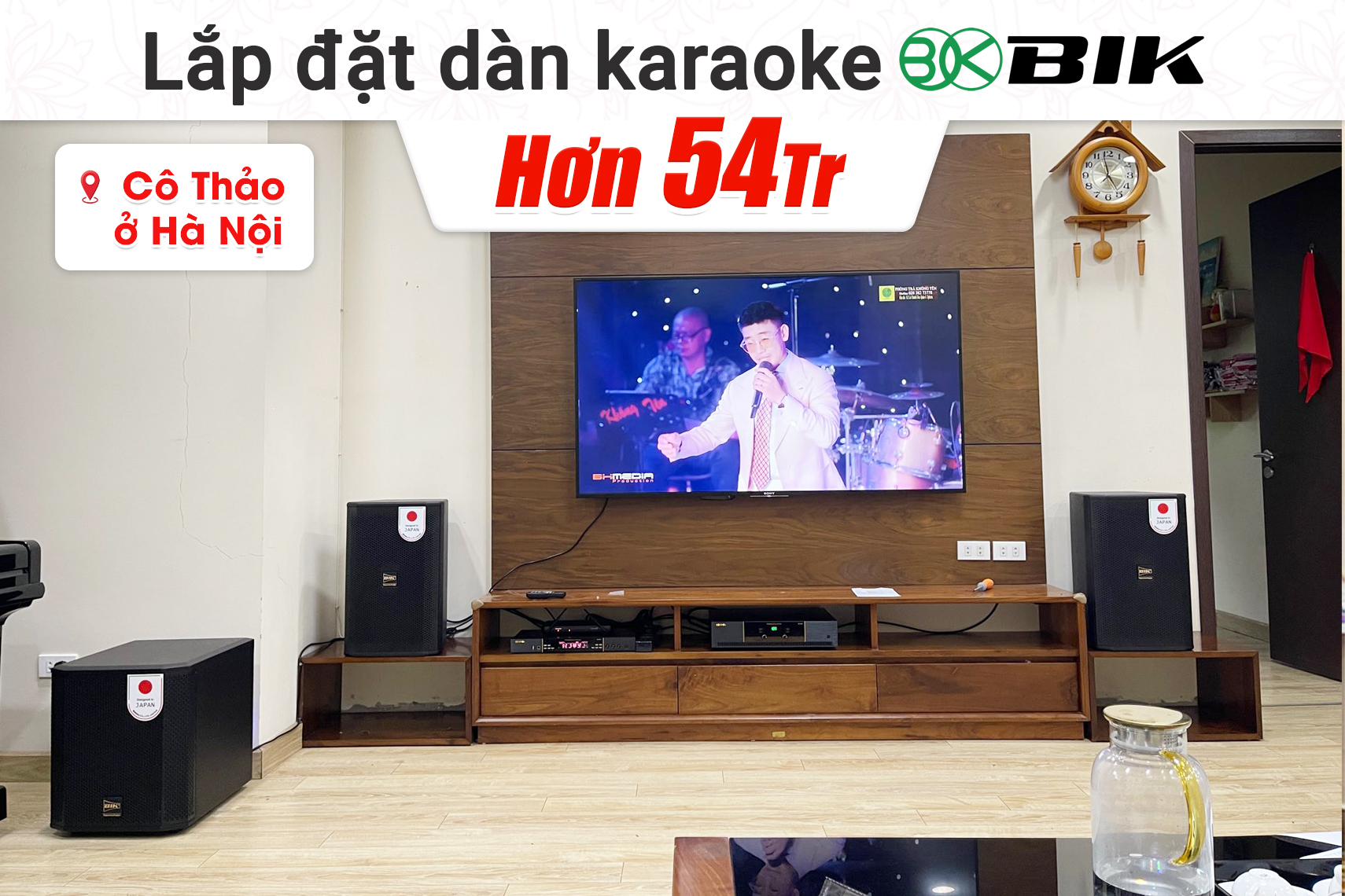 Lắp đặt dàn karaoke BIK hơn 54tr cho cô Thảo tại Hà Nội (BIK CS-620, BIK VK-A52, BIK VK-R51, BBK-W25A, Shure SXV288A/PG58)