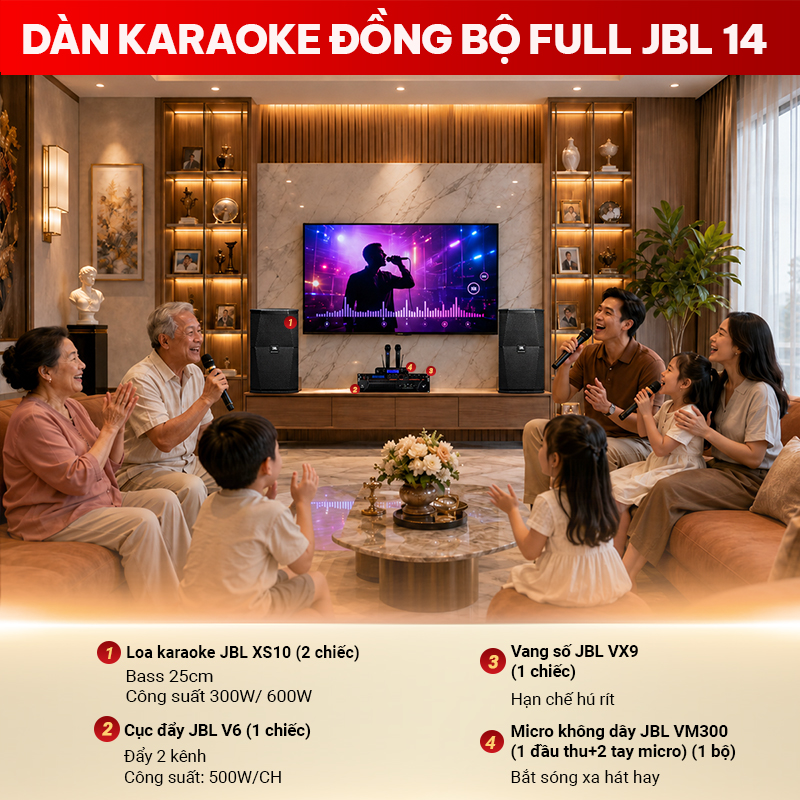 D&agrave;n karaoke gia đ&igrave;nh đồng bộ full jbl 14
