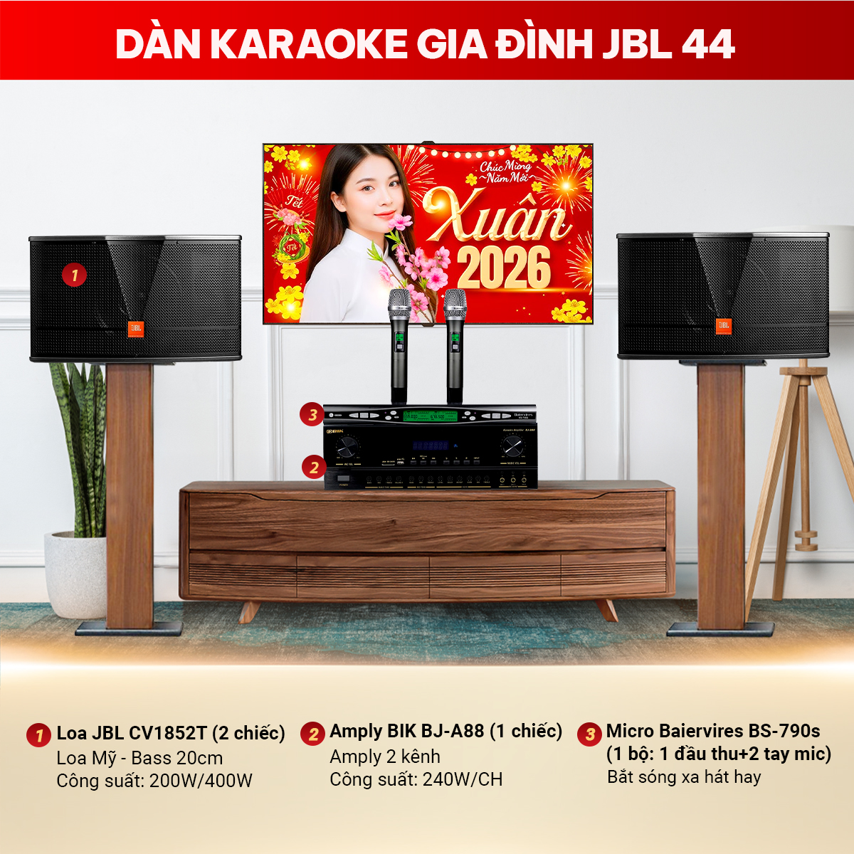 D&agrave;n karaoke gia đ&igrave;nh JBL 44