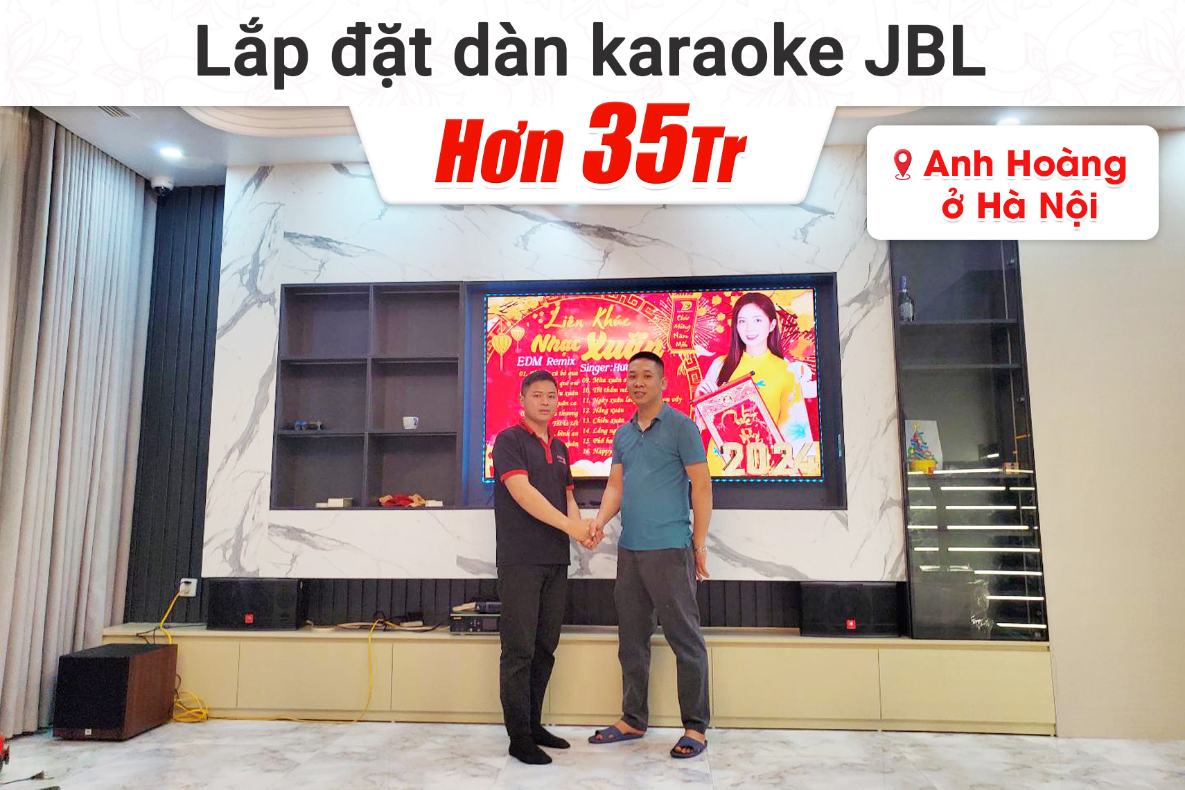 Lắp đặt dàn karaoke JBL hơn 35tr cho anh Hoàng tại Hà Nội (JBL CV1852T, BIK BDA-X33, JBL A100P, JBL VM300)