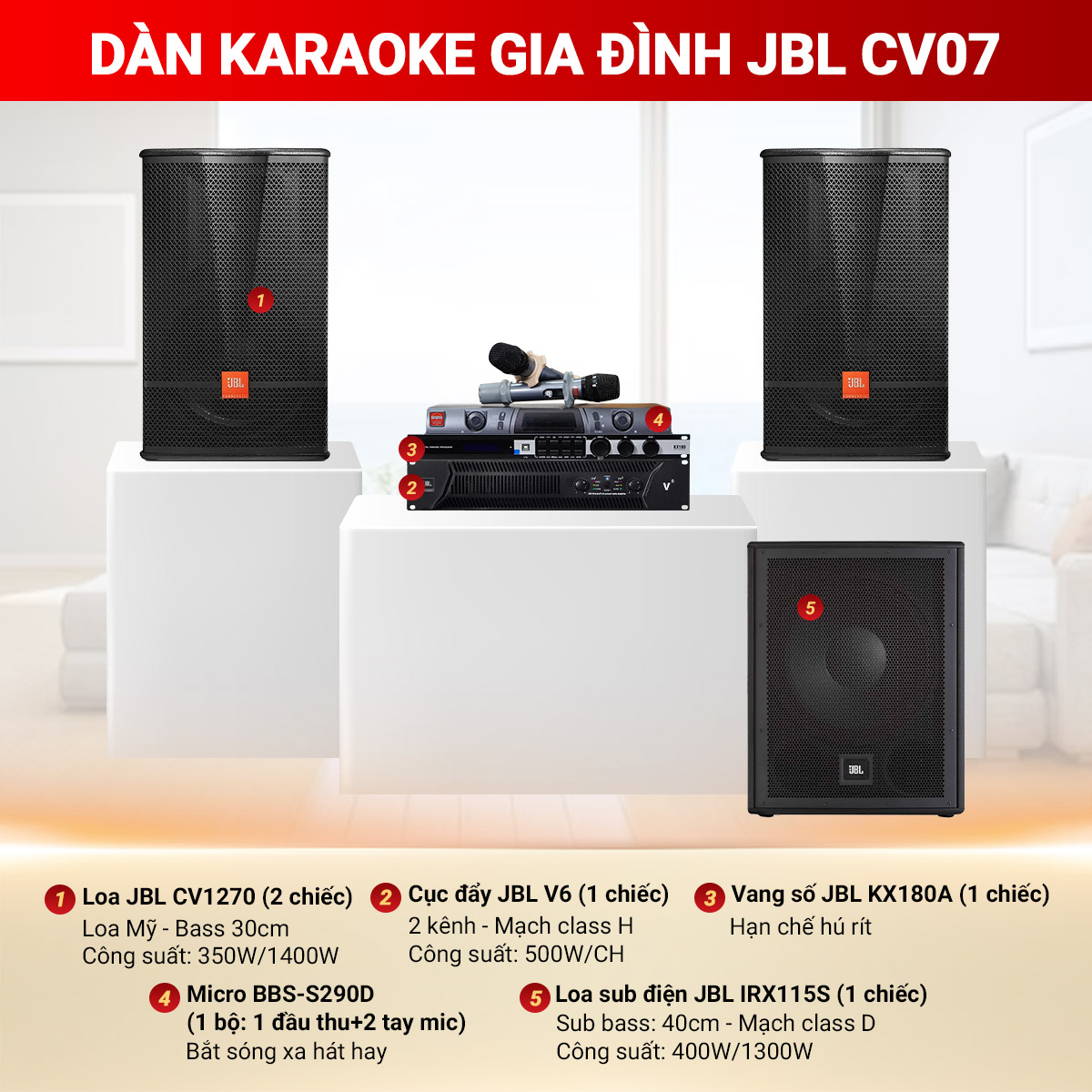 D&agrave;n karaoke gia đ&igrave;nh JBL CV07
