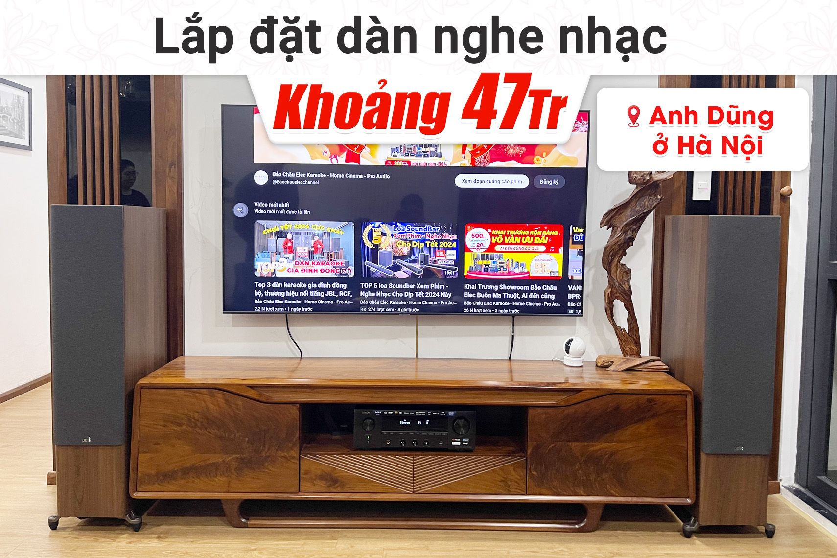 Lắp đặt dàn nghe nhạc Polk khoảng 47tr cho anh Dũng tại Hà Nội (Polk Reserve R700, Denon DRA-800H)