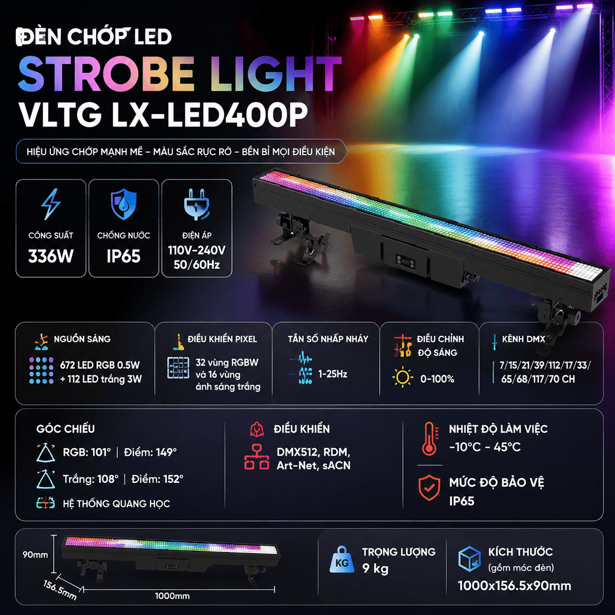 Đ&egrave;n chớp LED Strobe Light VLTG LX-LED400P
