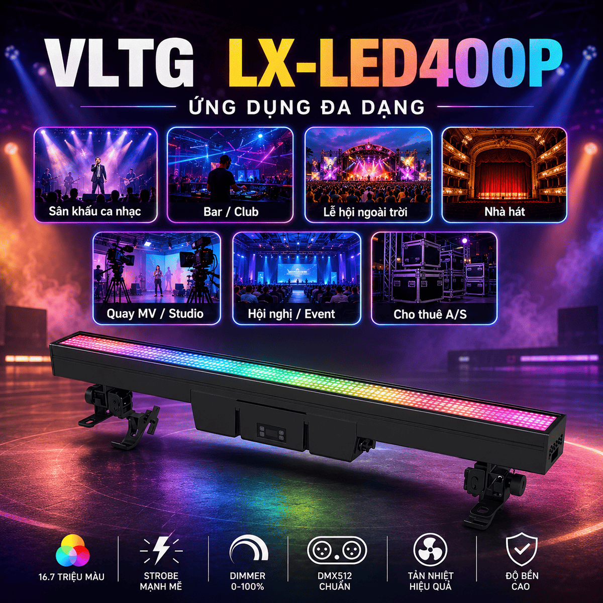 Đ&egrave;n chớp LED Strobe Light VLTG LX-LED400P