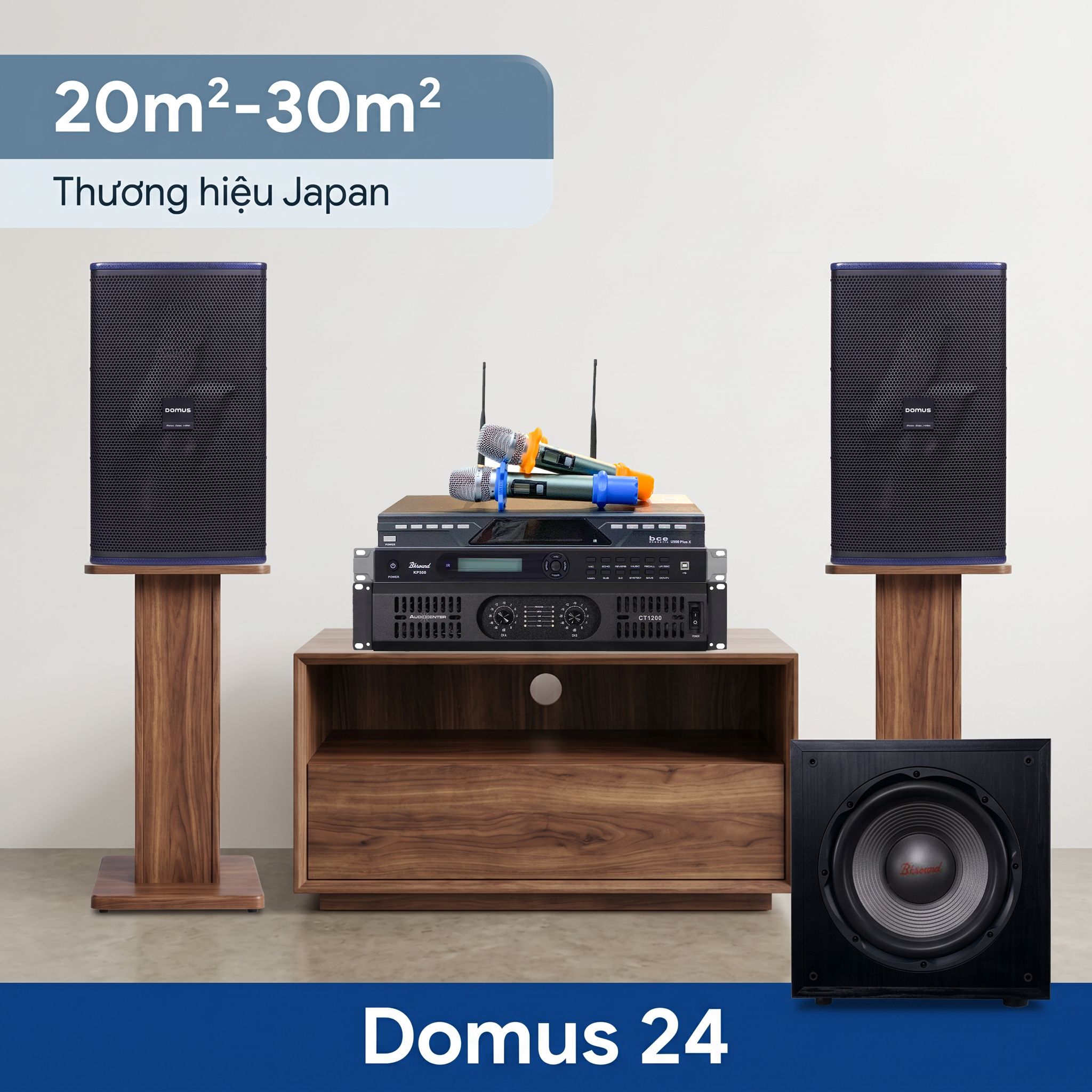 Dàn karaoke gia đình Domus 24 (Domus DP-6210 MAX, Audiocenter CT1200, BKSound KP500, BKSound SW212, BCE U900 Plus X)