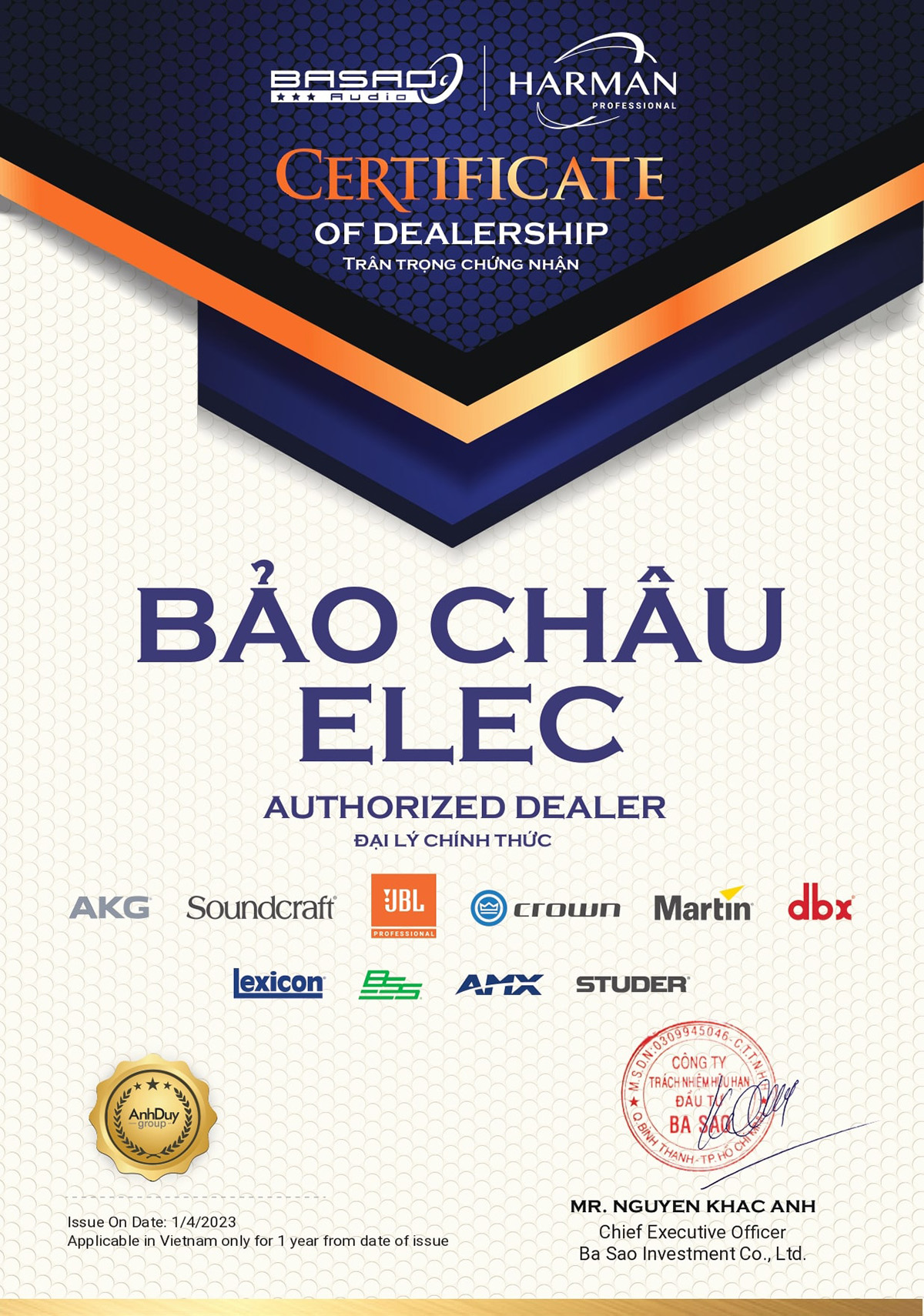 Bảo Châu Elec - đại lý ủy quyền cấp 1 JBL tại Việt Nam