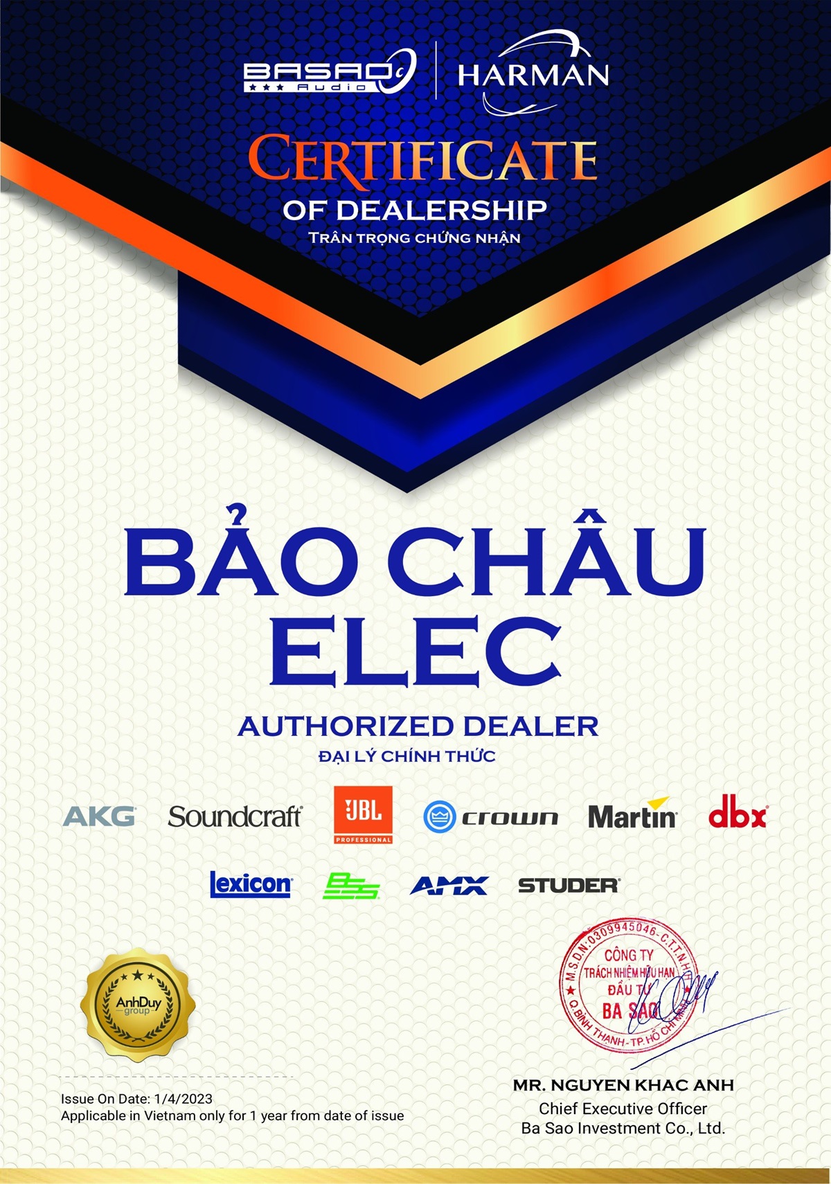 giấy chứng nhận Ba Sao