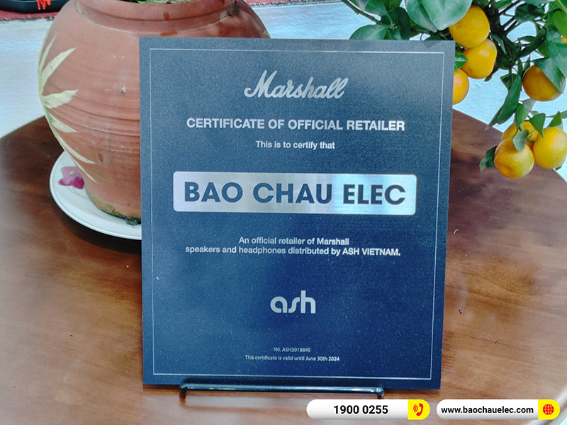 Giấy chứng nhận ph&acirc;n phối c&aacute;c sản phẩm Marshall ch&iacute;nh h&atilde;ng