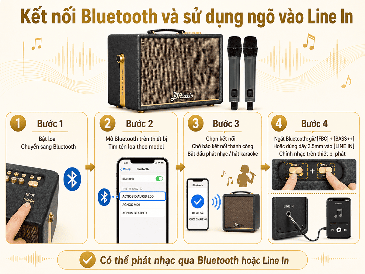 Toàn tập hướng dẫn sử dụng loa Acnos D'Auris 200 chi tiết