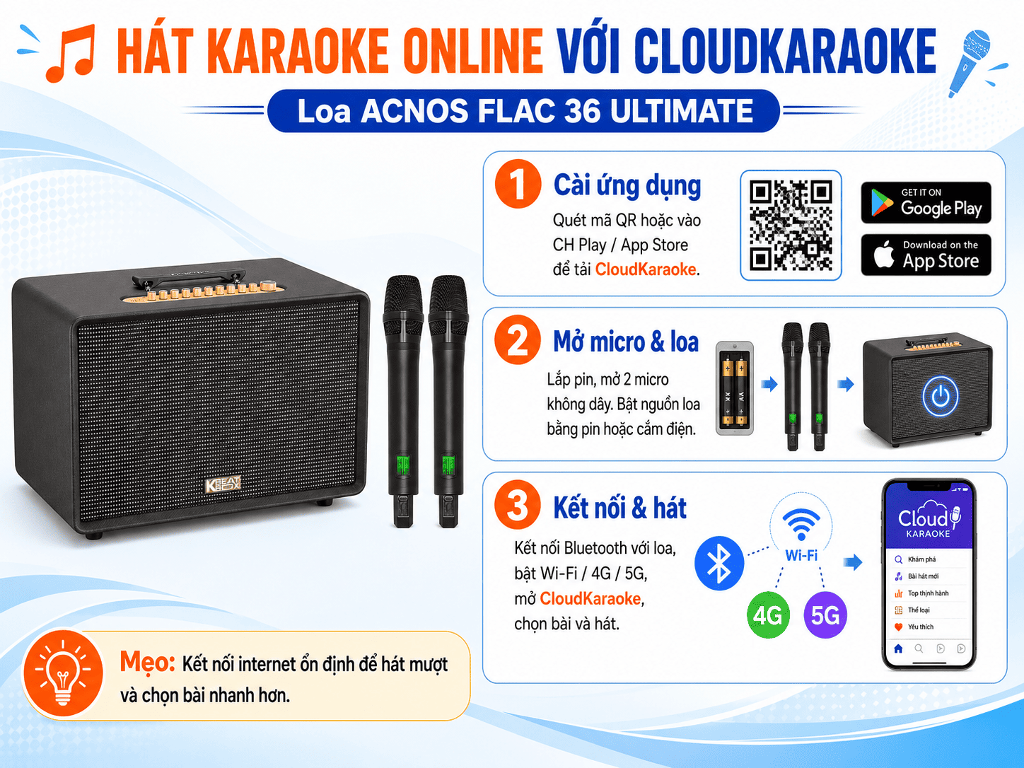 Hướng dẫn sử dụng Loa Acnos FLAC 36 ULTIMATE cực đơn giản