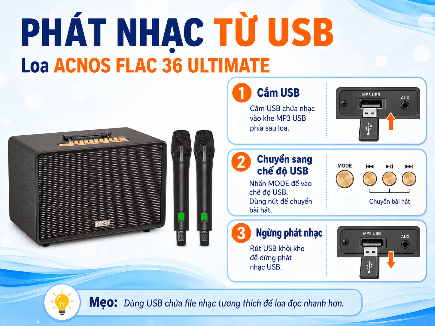 Hướng dẫn sử dụng Loa Acnos FLAC 36 ULTIMATE cực đơn giản