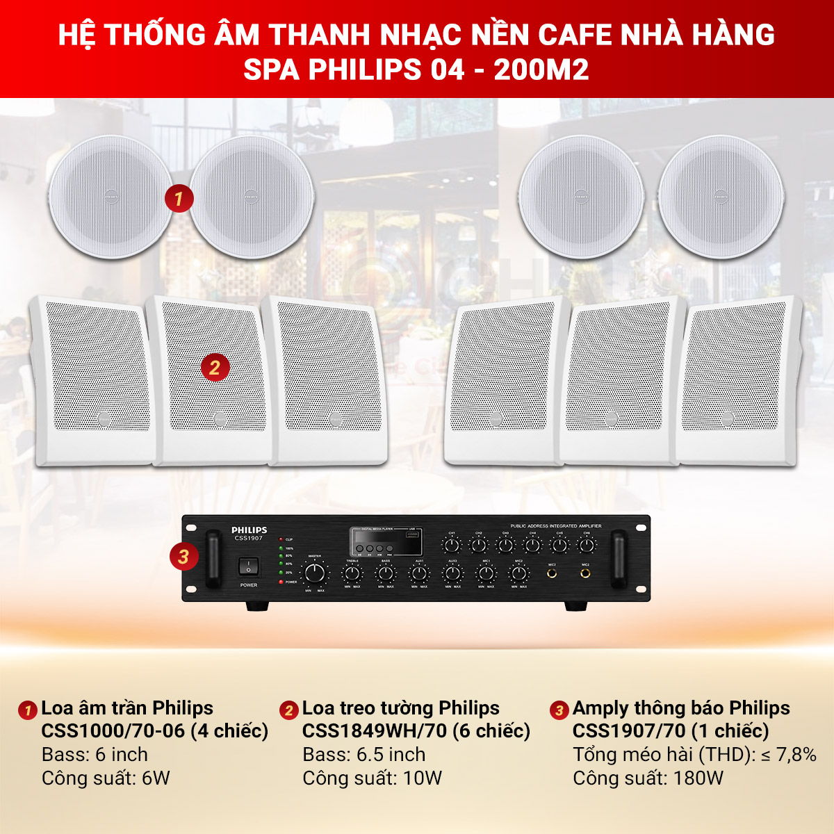 Hệ thống âm thanh nhạc nền cafe nhà hàng spa Philips 04