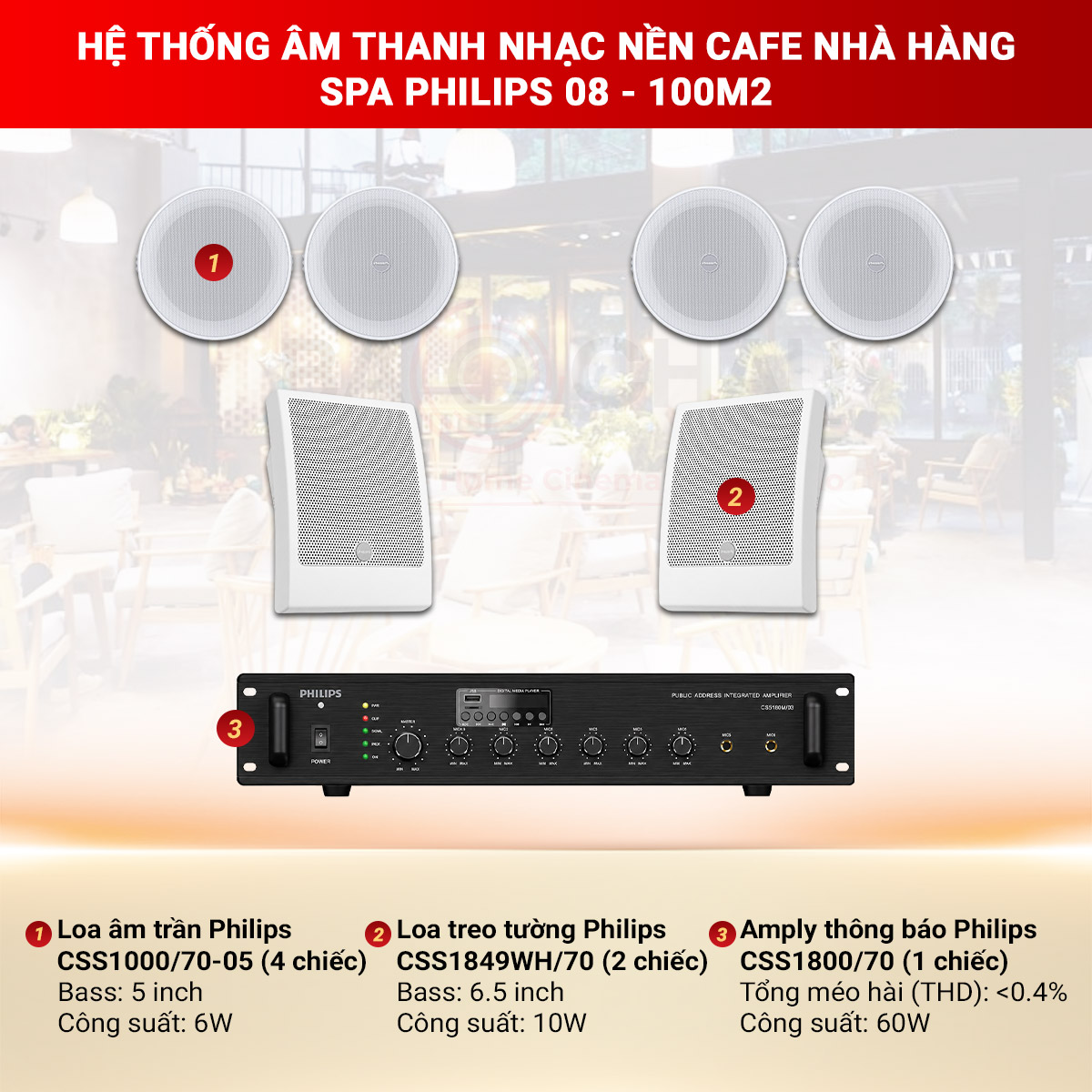 Hệ thống âm thanh nhạc nền cafe nhà hàng spa Philips 08