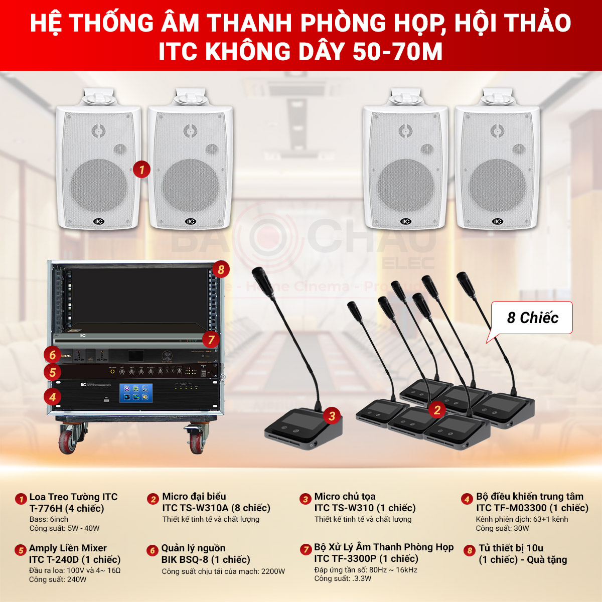 Hệ thống âm thanh phòng họp, hội thảo ITC không dây 50-70m