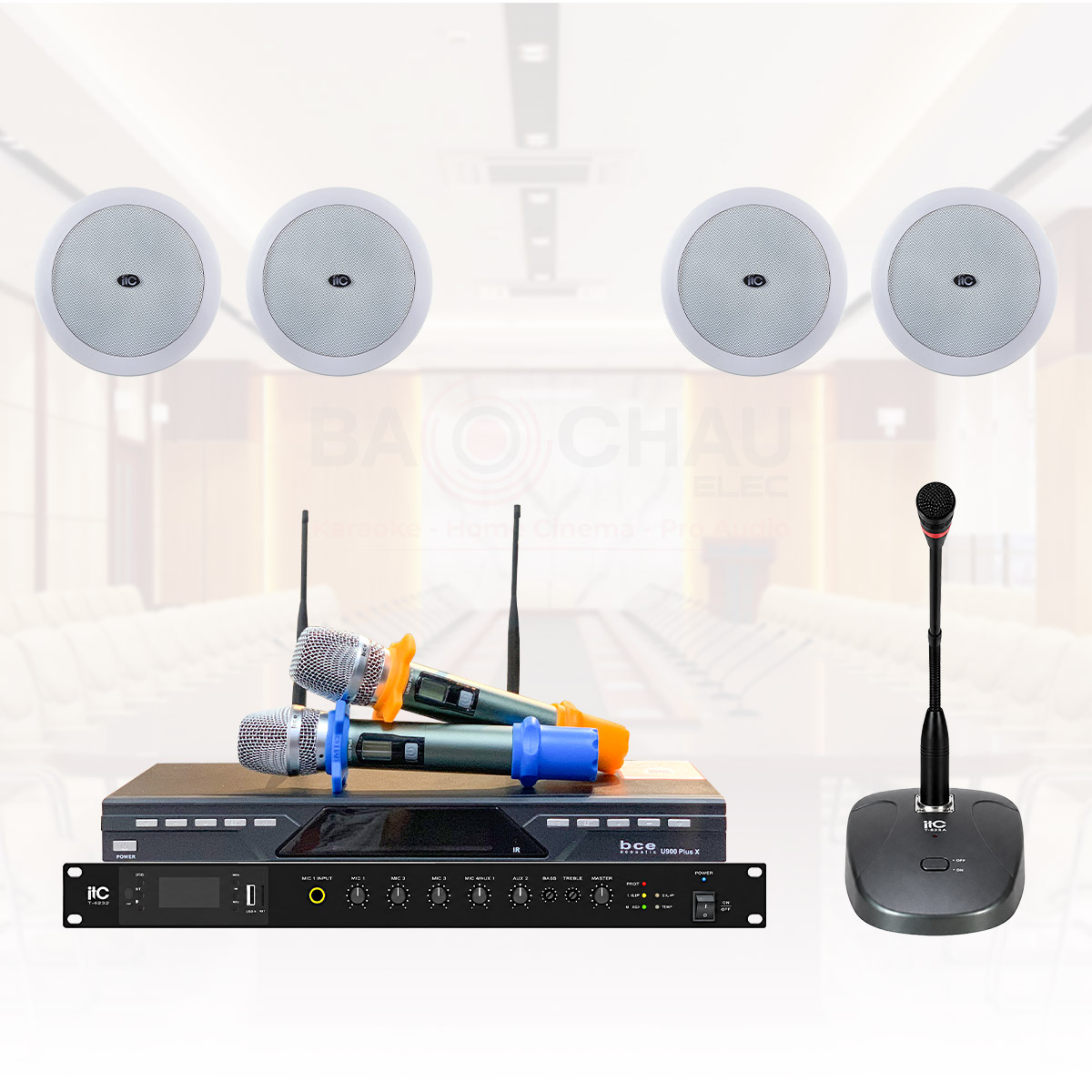 Cấu hình Hệ thống âm thanh phòng họp, hội thảo lắp loa âm trần ITC 01