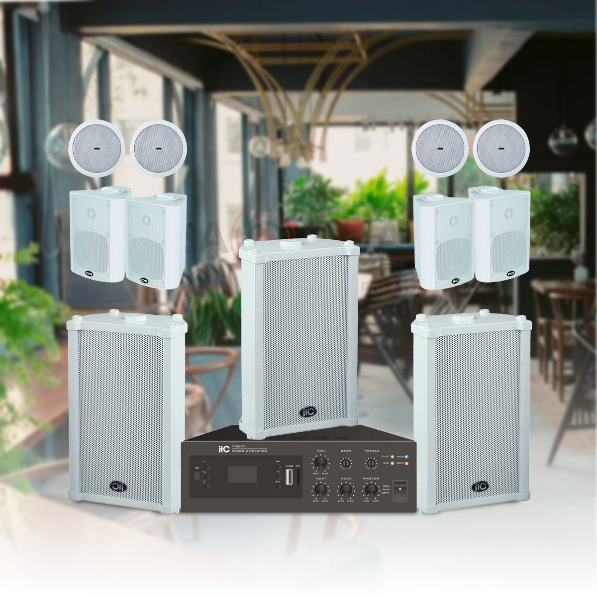 Hệ thống âm thanh quán cafe, nhà hàng 1 tầng trong nhà ngoài trời 02
