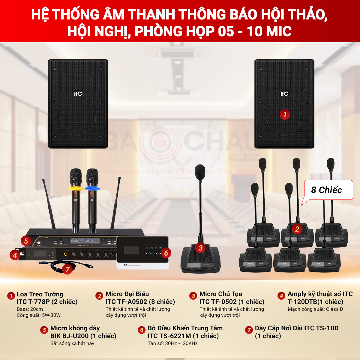 Hệ thống Âm thanh thông báo hội thảo, hội nghị, phòng họp 05 - 10 mic