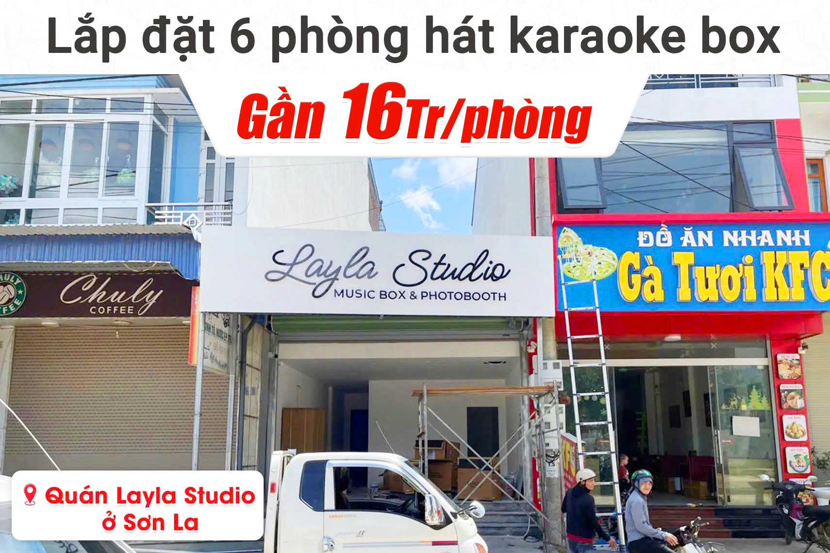 Lắp đặt 6 phòng hát karaoke mini box cho quán Layla Studio ở Mộc Châu, Sơn La (Denon DP-C10, Bksound DKA 5500,...)