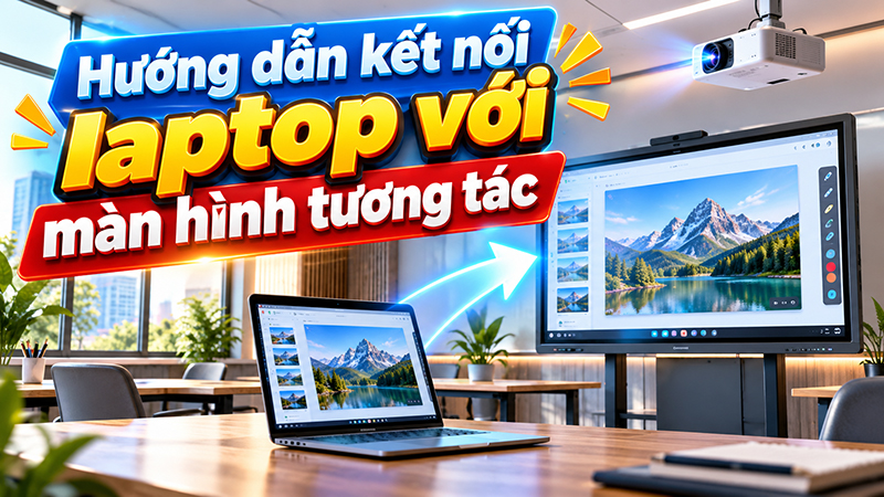 Hướng dẫn kết nối laptop với m&agrave;n h&igrave;nh tương t&aacute;c để vừa chiếu vừa chạm