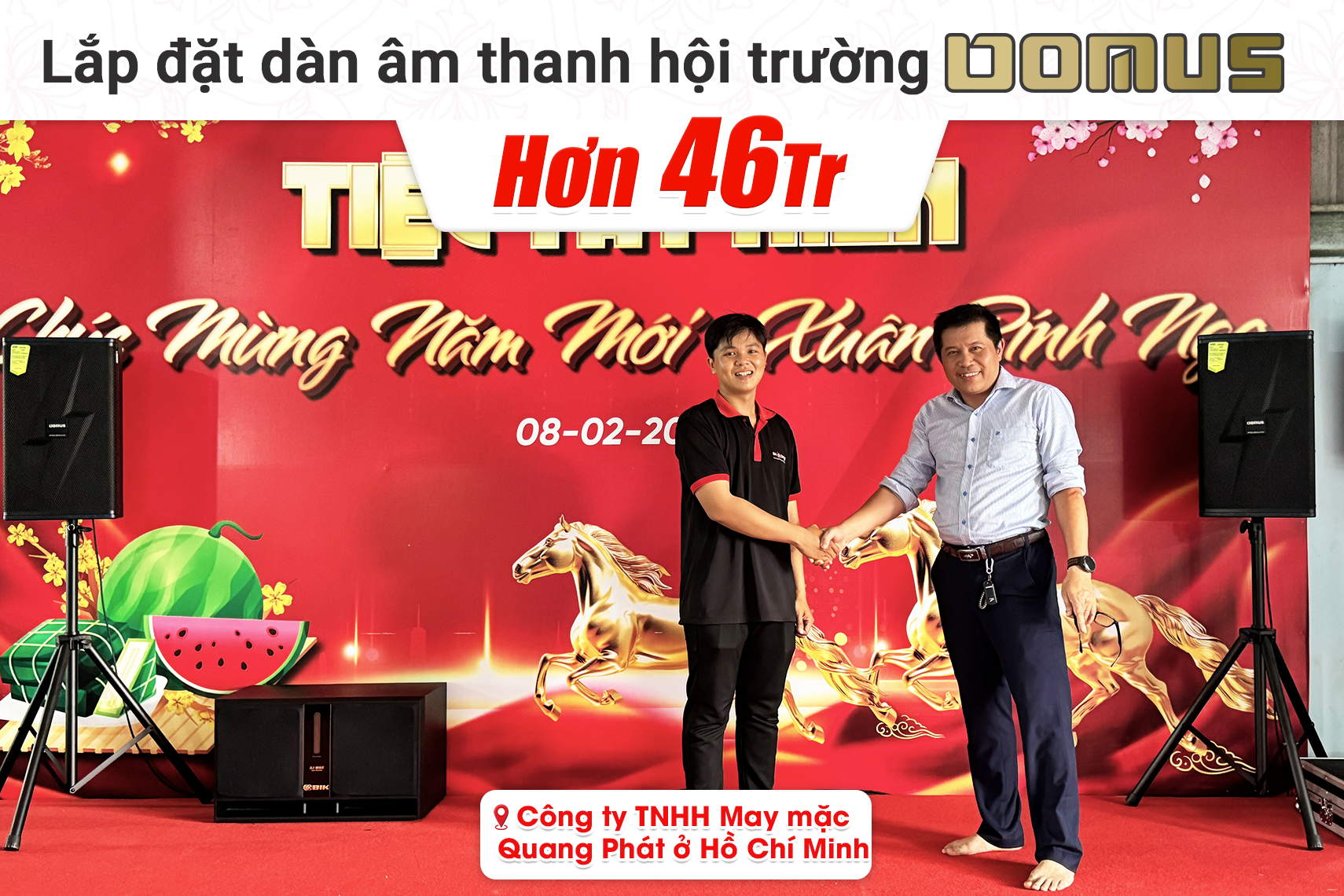 Lắp đặt dàn âm thanh hội trường Domus hơn 46tr cho công ty TNHH May mặc Quang Phát tại TP HCM (Domus DP-6212 Max, BIK VM630A, Bksound KP500...)