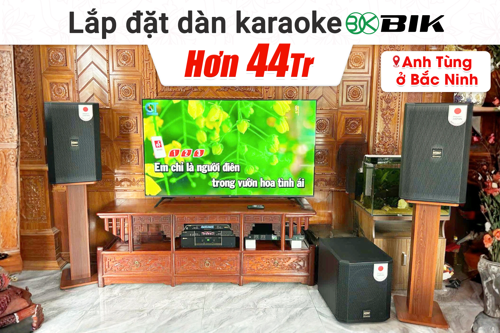 Lắp đặt dàn karaoke BIK hơn 44tr cho anh Tùng tại Bắc Ninh (BIK CS-625, BIK VK-A52, BIK VK-R51, BIK BBK-W25A, BIK BJ-U200, Bksound M8)