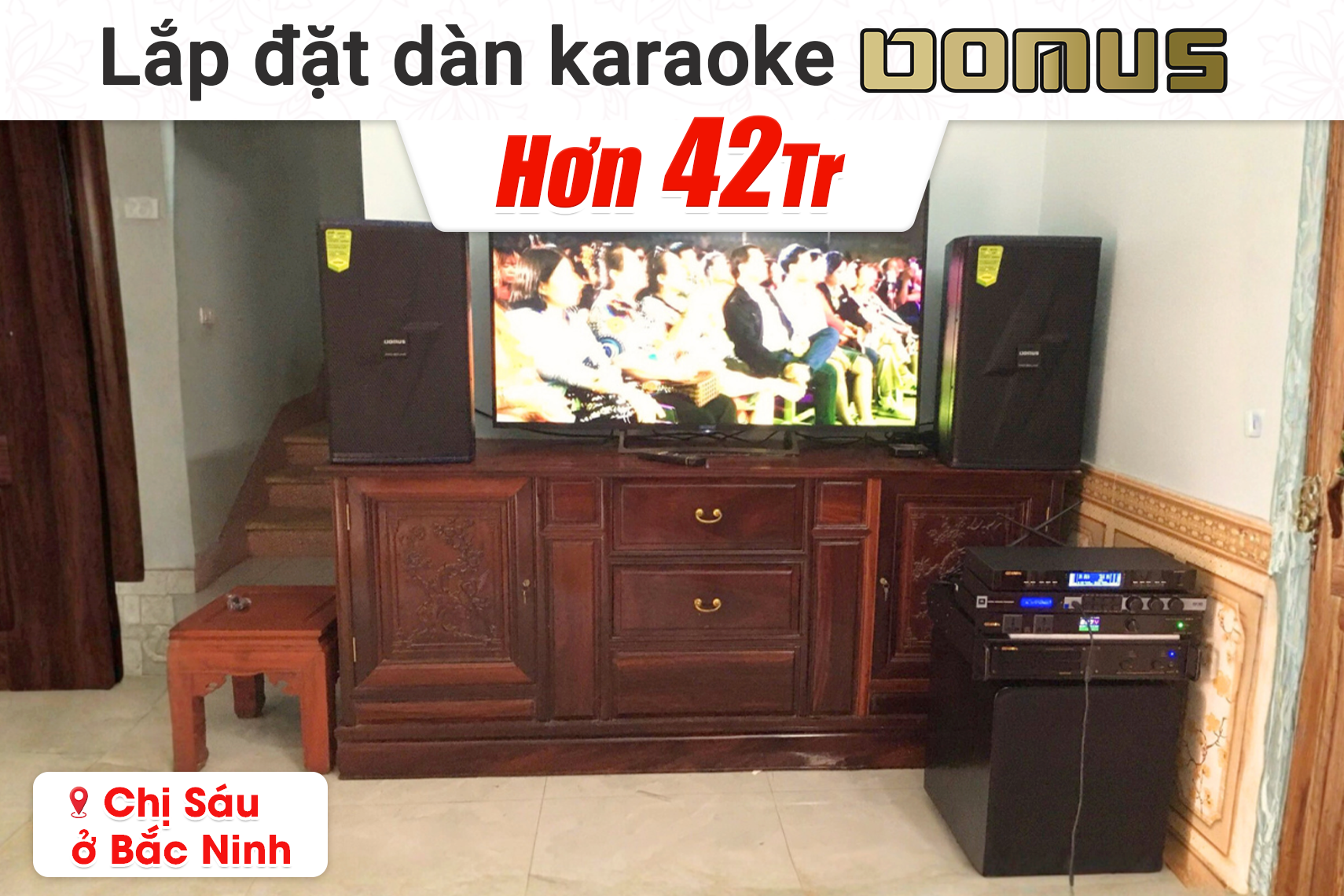 Lắp đặt dàn karaoke Domus hơn 42tr cho chị Sáu tại Bắc Ninh (Domus DP-6212 Max, BIK VM620A, JBL KX180A, Bksound SW612 MKII, BIK BJ-U500II, BIK BSQ-8)