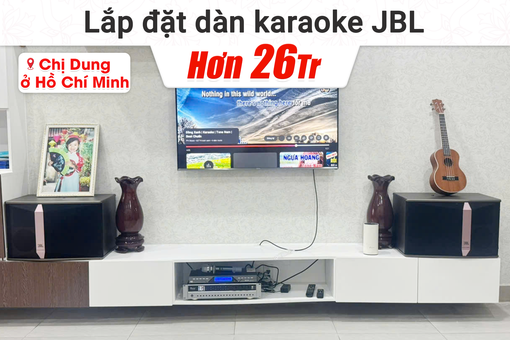 Lắp đặt dàn karaoke JBL hơn 26tr cho chị Dung tại TP HCM (JBL Ki512, Bksound DP3600 New, BCE U900 Plus X)