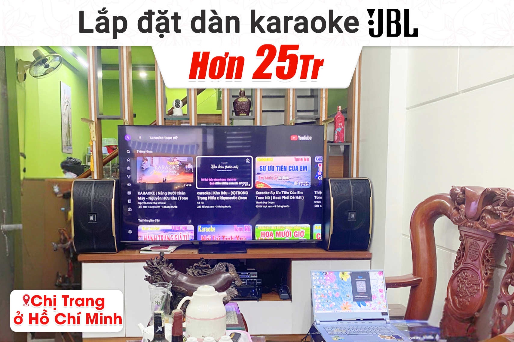 Lắp đặt dàn karaoke JBL hơn 25tr cho chị Trang tại TP HCM (JBL Pasion 10, BIK VM420A, Bksound DSP 9000 Plus, Bksound M200)