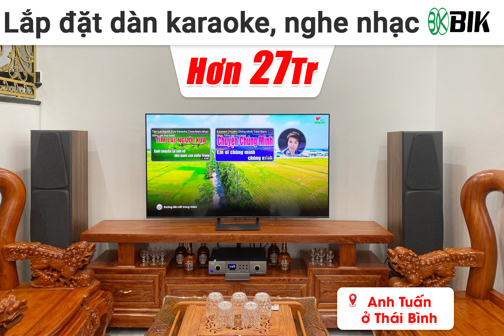 Lắp đặt dàn karaoke, nghe nhạc BIK hơn 27 triệu cho anh Tuấn ở Thái Bình (BIK BH-X1051, Denon DP-N1600,...)