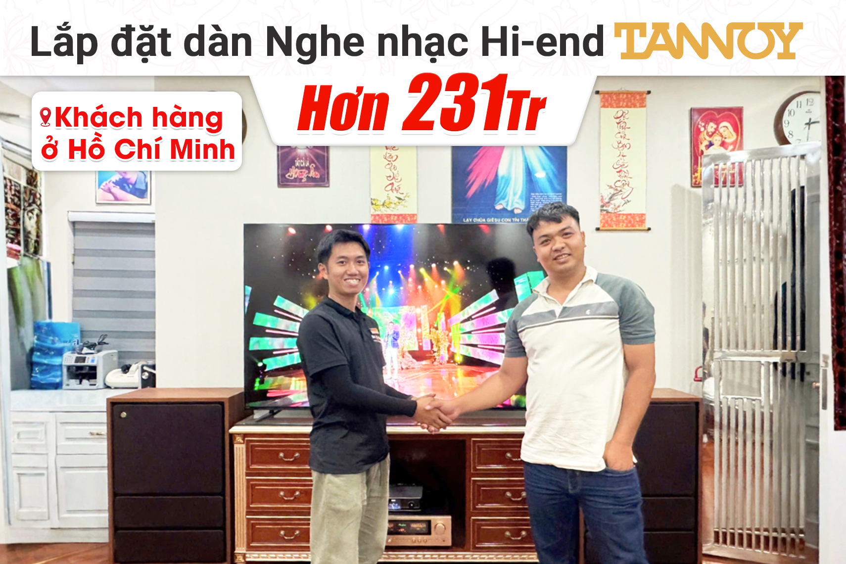 Lắp đặt dàn Nghe nhạc Hi-end Tannoy hơn 231tr cho khách hàng tại TP HCM (Tannoy Arden, Accuphase E3000, WiiM Ultra)