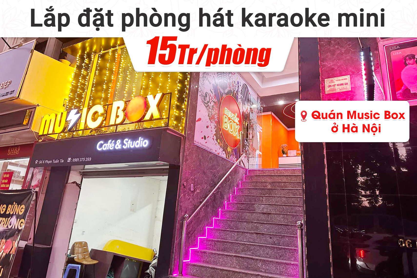Lắp đặt 14 phòng karaoke box mini cho quán Music Box tại Hà Nội (JBL CV1652T, BKSound DKA 5500)